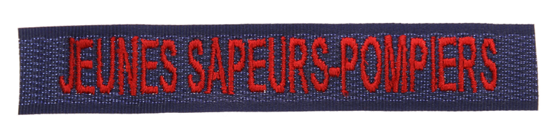 BANDE PATRO "JEUNES SAPEURS-POMPIERS" BROD MACHINE MARINE FIL ROUGE HAUTEUR 2 CM