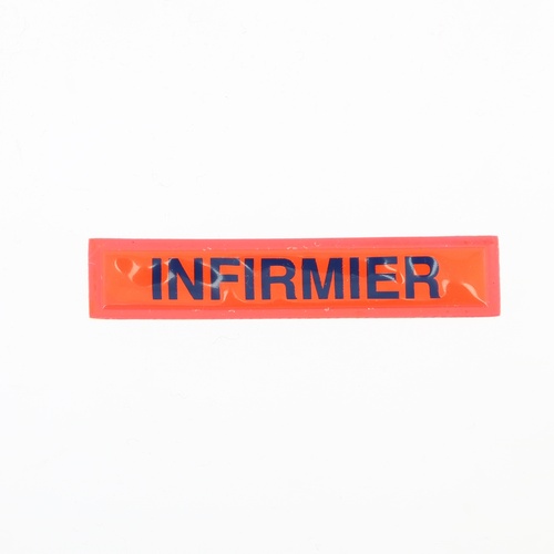 BANDE PATRO POMPIERS "INFIRMIER" FOND ORANGE FLUO, 10x2 CM