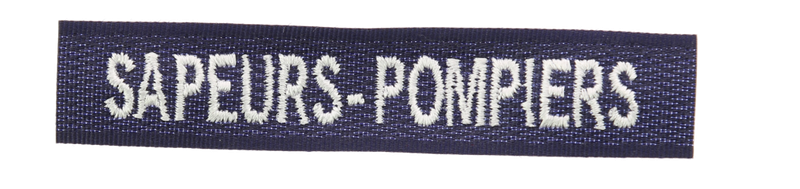 BANDE PATRO "SAPEURS-POMPIERS" BRODE MACHINE MARINE FIL BLANC 10 x 2CM