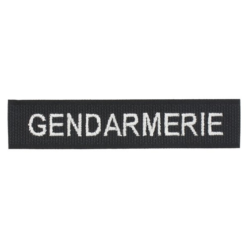 BANDE PATRONYMIQUE "GENDARMERIE" BRODE MACHINE FIL BLANC  S/VELCRO NOIR